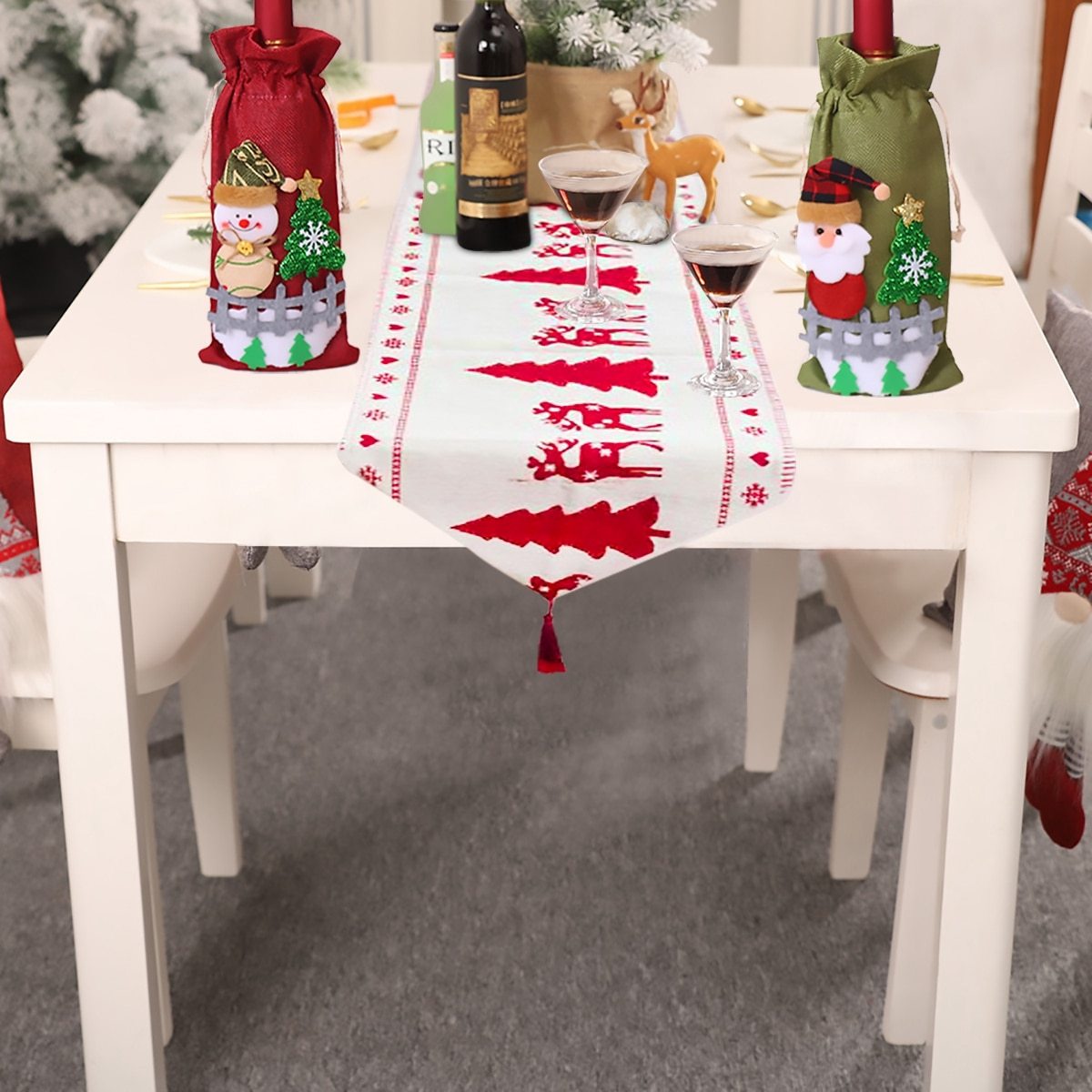  Snowman Table Runner Christmas Decorations-cotton and linen
